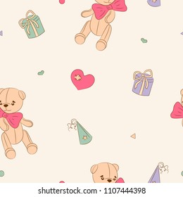 Seamless festive pattern with cute Teddy bears. Vector illustration