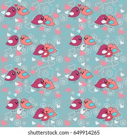 Seamless festive pattern with a flowers and birds