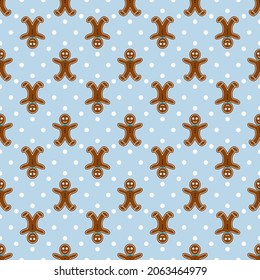 Seamless festive pattern of Gingerbread Men and polka dots
