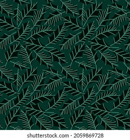 Seamless festive pattern with holly leaves on a green background. Vector pattern. Festive background for fabric, clothing, wallpaper, wrapping paper, stationery.