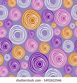 Seamless festive pattern with simple round motifs. Color background with stylized balls of doodles. Abstract decorative illustration.  Can be used in textile industry, paper, background, scrapbooking.