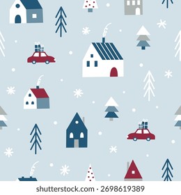 Seamless festive pattern winter village