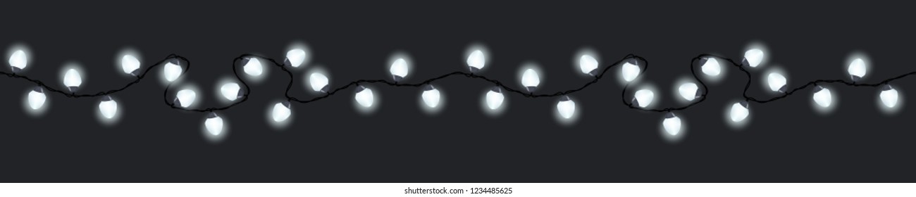 Seamless festive white glowing garland on a gray background , Christmas decorations