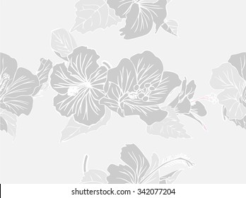 Seamless fhibiscus flowers pattern, hand-drawing. Vector, EPS 10