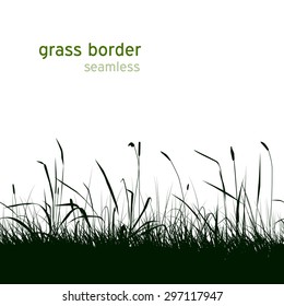 Seamless field grass border. Green herbs silhouette.