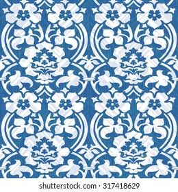 Seamless Fifteenth Century Tapestry Inspired Floral Damask Background Pattern