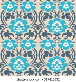 Seamless Fifteenth Century Tapestry Inspired Floral Damask Background Pattern