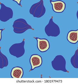 Seamless Fig pattern. Ripe figs on a blue background. The print is suitable for textiles and Wallpaper.