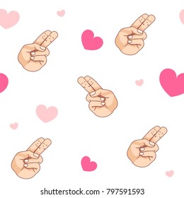 seamless finger love gesture with heart background wallpaper vector illustration