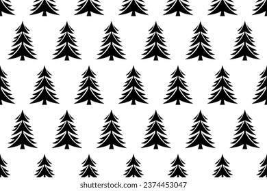 Seamless fir pattern. Black and white Christmas trees repeating seamless pattern.