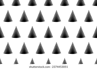 Patrón de abeto sin foco. Árboles de Navidad negros y blancos que repiten un patrón sin fisuras.