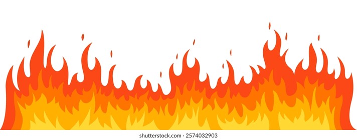 Seamless Fire Border Vector Illustration. Flat Design Editable Flame Line