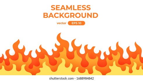 Seamless fire, flame frame border. Flat style vector illustration. Flame, fire, torch, campfire. Cute cartoon design. Red, orange and yellow colors. Realistic template.