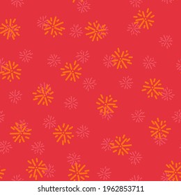 Seamless firework vector pattern. Repeat celebration party background with cute festival display elements. Trendy pink and yellow retro fashion print design. Modern holiday illustration.