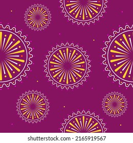 Seamless Fireworks Mandala Pattern On Magenta Pink Background.