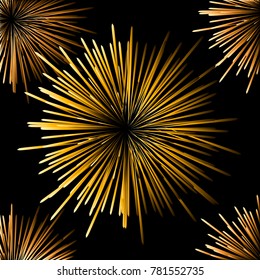 Seamless Fireworks on black background vector illustration. Night sky