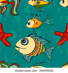 Seamless fish background. Vector illustration