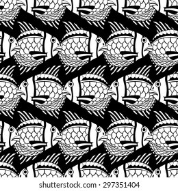 Seamless fish background. Vector illustration