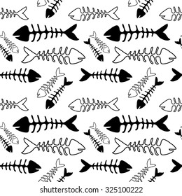 Seamless fish bones pattern. Classical black and white. Backgrounds & textures shop.