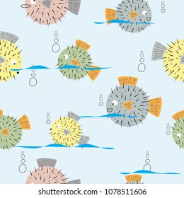 Seamless Fish cartoon pattern background vector illustration for design