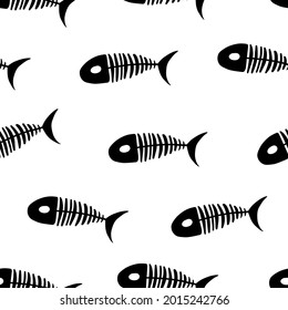 Seamless fish doodle pattern. Underwater world for child coloring book, summer design, background and wallpaper. Fish elements illustration for cards, posters, stickers and professional design.