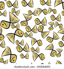 Seamless fish illustrations background abstract, hand drawn. Cartoon style vector graphic.