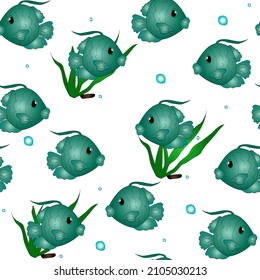 seamless fish pattern. Background with fish. Marine fo. Children's rear fo with aquarium fish. Cartoon characters.