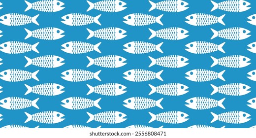 Seamless fish pattern background. Vintage repeat engraving style ornament with fish, Design element for branding and cafe menu. 