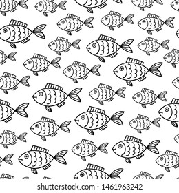 Seamless Fish Pattern Black Line Art