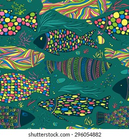 seamless fish pattern, colored, abstract style