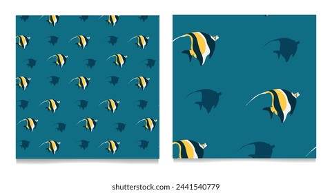 Seamless fish pattern. Fashionable fish pattern for wrapping paper, wallpaper, stickers, notebook cover.