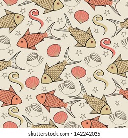 Seamless Fish Pattern with Icons