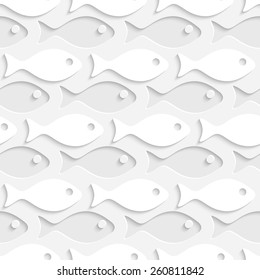 Seamless Fish Pattern. Vector Soft Background. Regular White Texture
