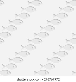 Seamless Fish Pattern. Vector Soft Background. Regular White Texture