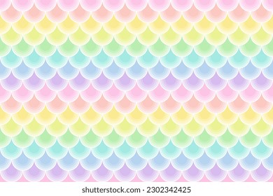 Seamless fish scale background in gradient pastel rainbow colors. Pattern swatch included.