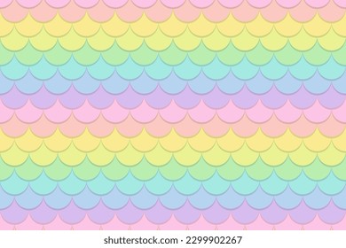 Seamless fish scale background in pastel rainbow colors. Colorful scale pattern with shadows. Pattern swatch included.