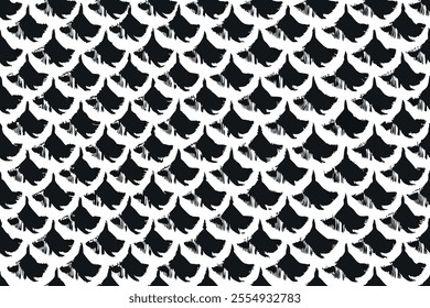 "Seamless Fish Scale Pattern with Brushstroke Black and White Design - Nature-Inspired Textile and Graphic Art"