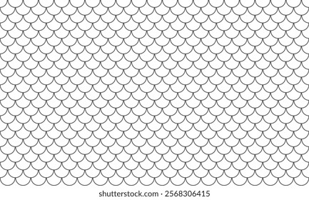 Seamless fish scale pattern. Mermaid tail pattern. Monochrome fish scale on white background. Dragon, snake scales. 