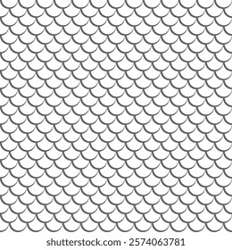 Seamless fish scale pattern. Mermaid tail pattern. Monochrome fish scale on transparent background. Dragon, snake scales. 