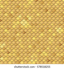 Seamless fish scales background. Vector texture pattern in golden colors.