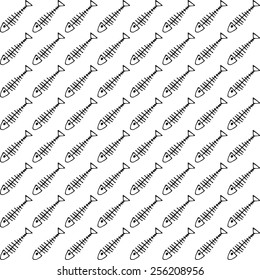 seamless fish skeleton sketch pattern on white background, vector in abstract style