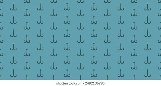 Seamless fishhook pattern isolated blue color. bait, fisherman, wallpaper, monochrome. hobby. Vector