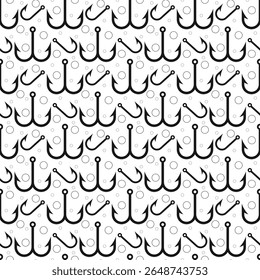 Seamless fishing hook pattern. Tackle sport background. Fishing outdoor hobby