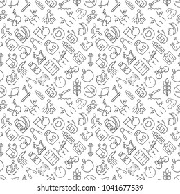 Seamless Fitness And Healthy Lifestyle Icons Pattern Grey Vector On White Background