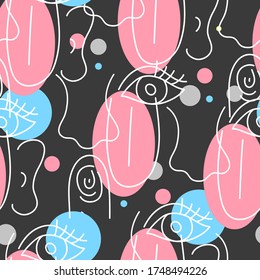 Seamless five sense pattern. Background with images of nose, tongue, eyes, fingers and ears. Vector illustration