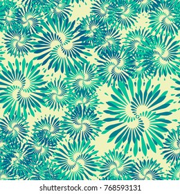 Seamless five-color pattern. Fantastic fireworks. Fountains made of feathers.