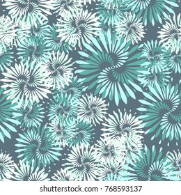 Seamless five-color pattern. Fantastic fireworks. Fountains made of feathers.