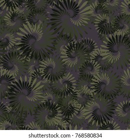 Seamless five-color pattern. Fireworks made of bird feathers. Fantastic flowers.