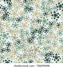 Seamless five-color texture. Groups of five-pointed stars. Fashionable camouflage.