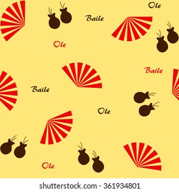 Seamless flamenco pattern with fans and castanets